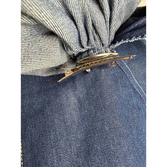 Psophia NWOT Denim Mini Dress Flower Brooch Size XS Luxury Designer Retro - Picture 13 of 13